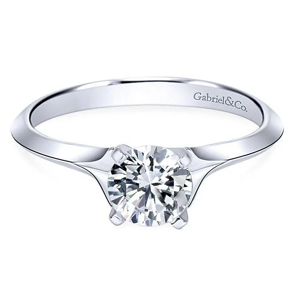 Flared Split Shank Solitaire Diamond Ring 14K White Gold 203A