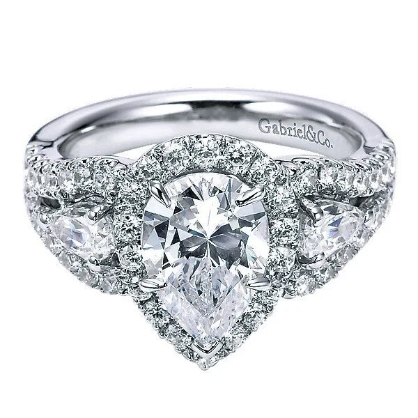 3-Stone Pear Shaped Halo Diamond Ring 1.14Cttw 14K White Gold