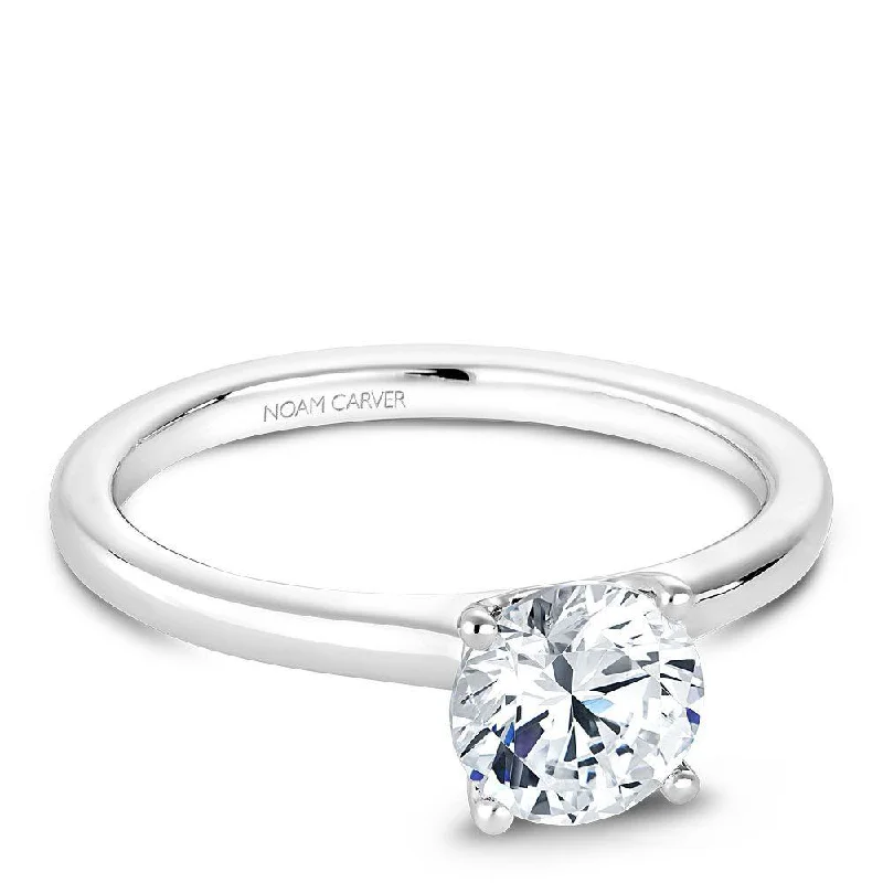 Solitaire Round Diamond Engagement Ring 14K White Gold 896A