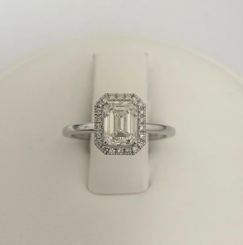 14kt White Gold Halo Emerald Cut Engagement Ring