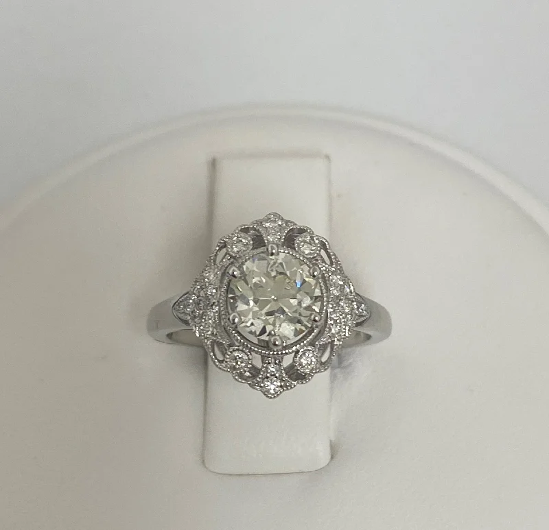 14kt White Gold Old European Cut Diamond Engagement Ring