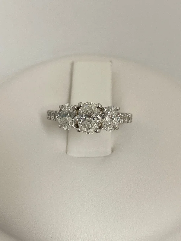 14kt White Gold Three Stone Oval Engagement Ring