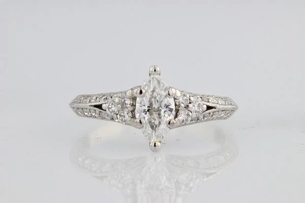 Marquise Center Diamond Engagement Ring 18K White Gold