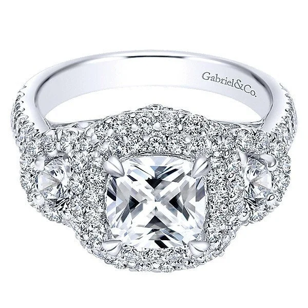 Cushion Shaped Diamond Ring  1.60 Cttw 14K White Gold 329A