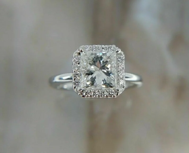 2.02CT AGS Certified G-H/SI2 Princess Cut Diamond 14K White Gold Engagement Ring