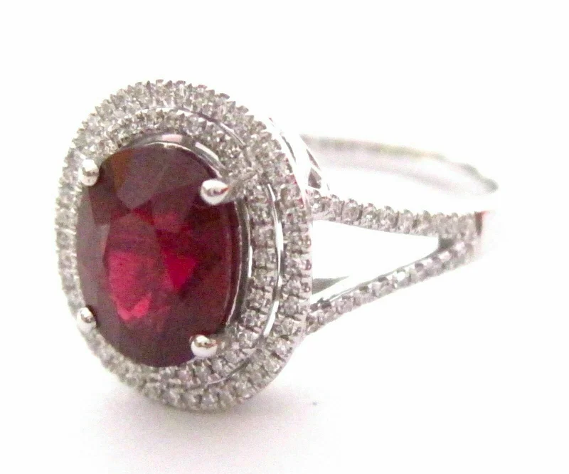 2.84 TCW Oval Shape Ruby w/ Diamond Accents Cocktaill Ring Size 7 14k White Gold