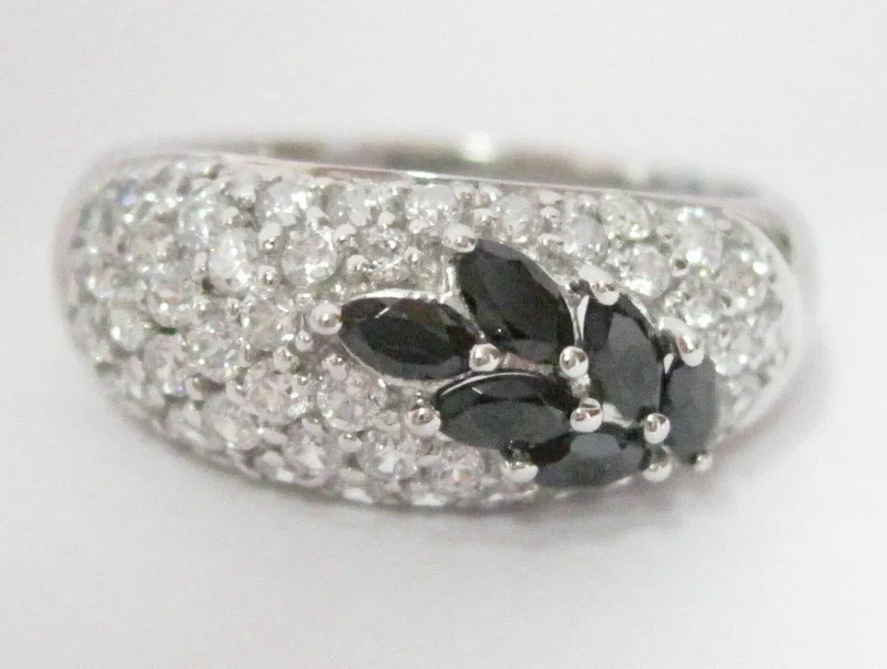 3.02 TCW Natural Black Diamond Anniversary Ring Size 8 14k White Gold