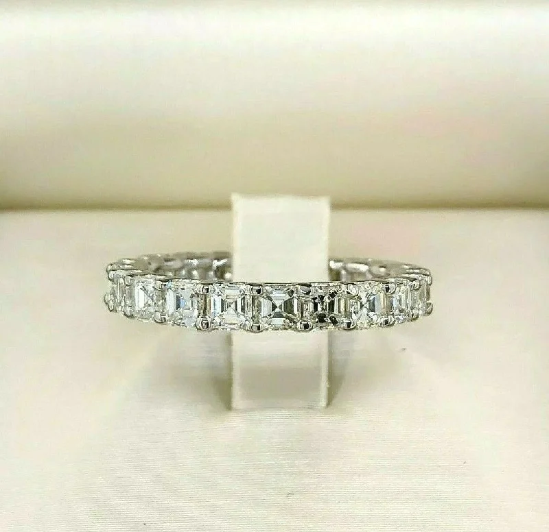 3.08 Carats Asscher Cut Diamond Eternity Band Ring H VS1 Diamonds 14K White Gold