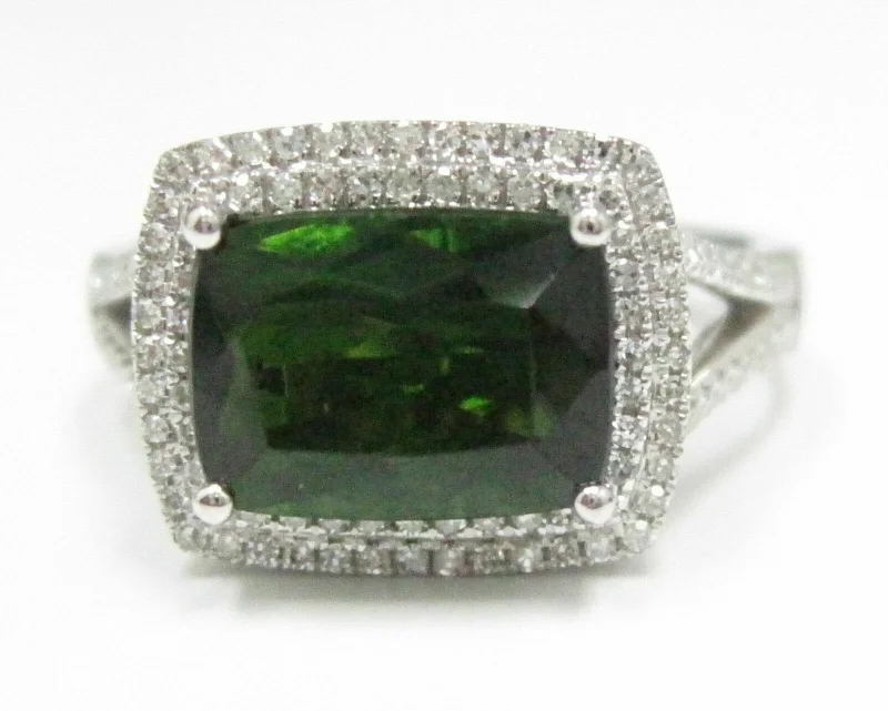 3.19 TCW Radiant Green Tourmaline & Diamond Ring 14k White Gold Size 6.5