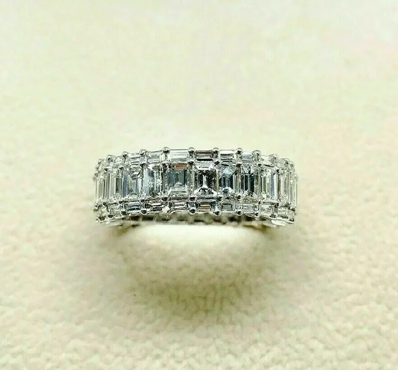 3.95 Carats Diamond Eternity Anniversary Ring 18K White Gold H VS Diamonds