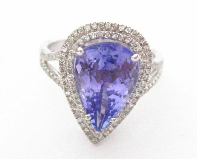 4.80 TCW PEAR TANZANITE GEM DIAMOND RING 14K White Gold