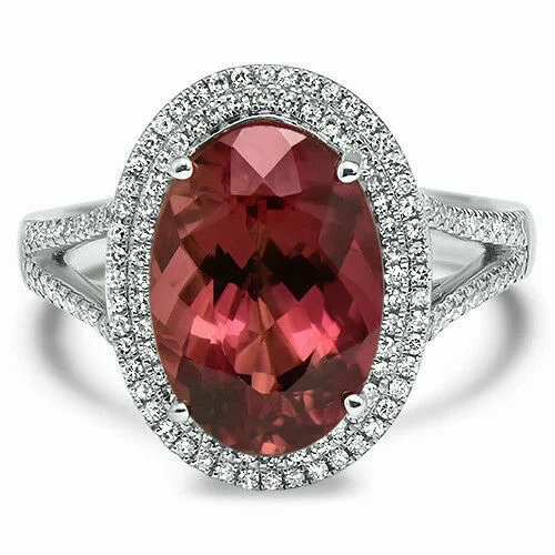 4.88 TCW Oval Purple Pink Tourmaline & Diamond Ring 14k White Gold Size 7