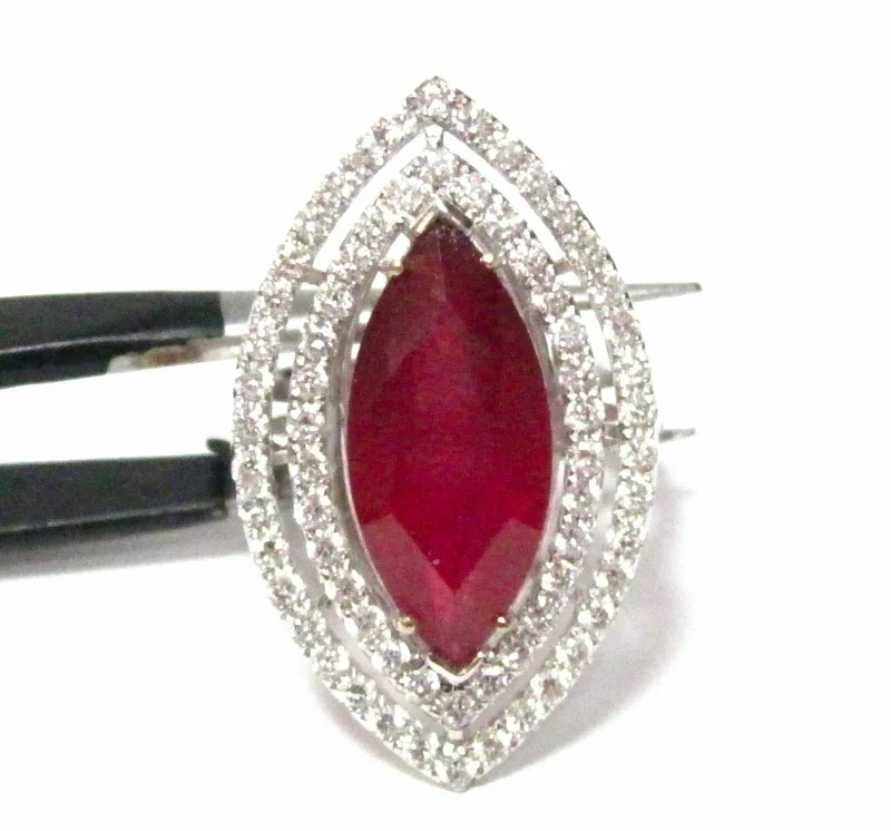 8.10 TCW Marquise Ruby & Diamonds Fashion/Cocktail Ring Size 7 18k White Gold