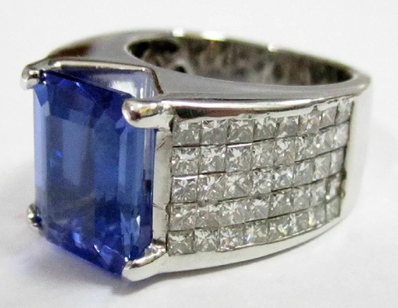 8.46 TCW Natural Tanzanite & Diamonds Ring Size 5.5 G VS2-SI1 14k White Gold