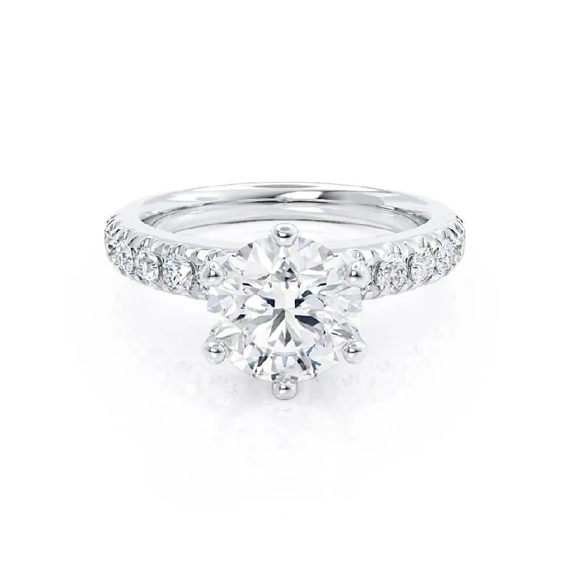 BELLE - Round Lab Diamond 18k White Gold Shoulder Set Ring