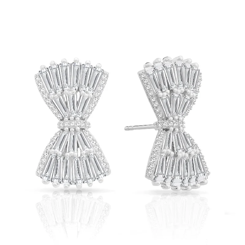 CZ Elegant Bow Stud Earrings, Bridal Jewelry in Sterling Silver