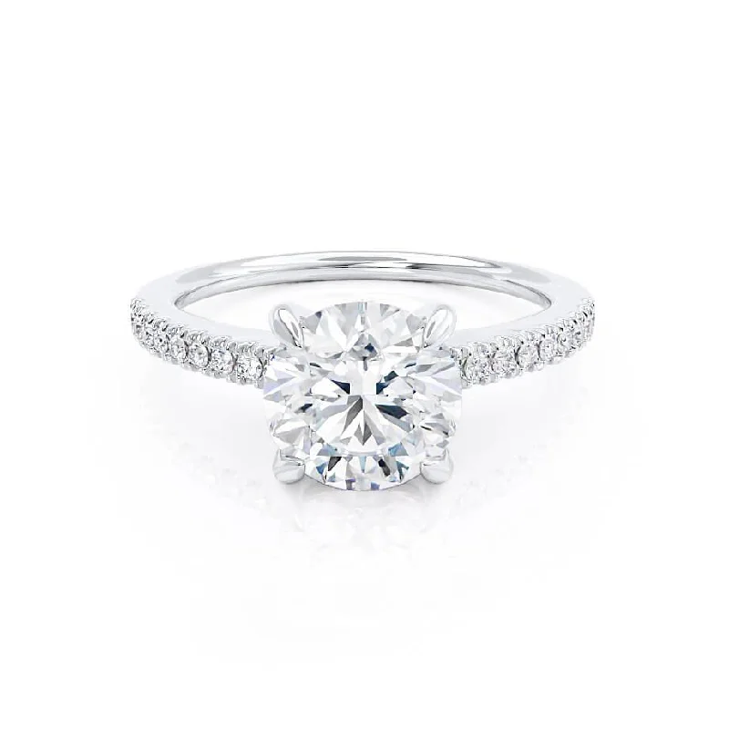 CATALINA - Round Moissanite 18k White Gold Shoulder Set Ring