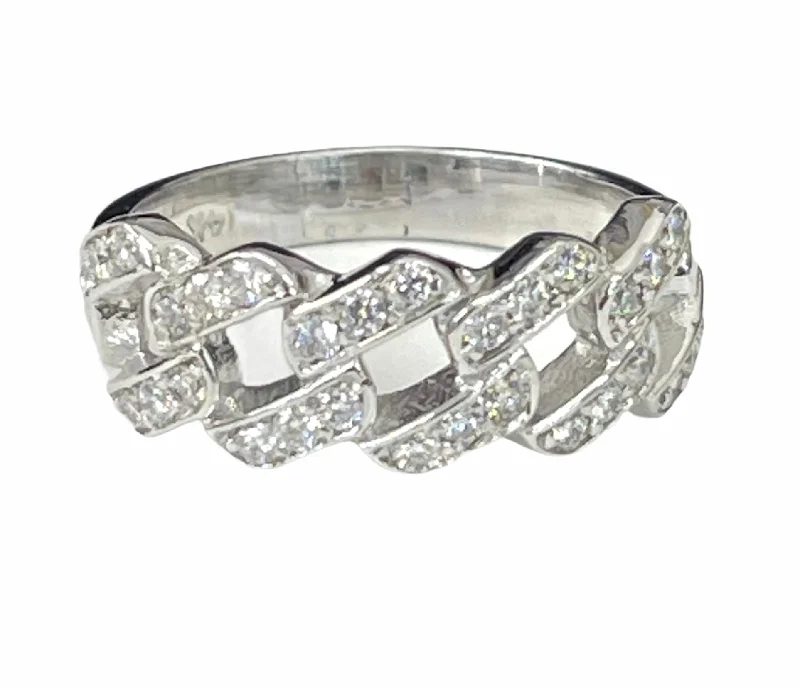 Cuban Link Half Eternity Diamond Ring White Gold 14kt