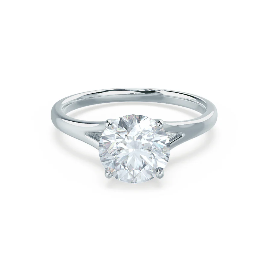 DAHLIA - Round Lab Diamond Solitaire 18k White Gold Split Shank Solitaire Ring