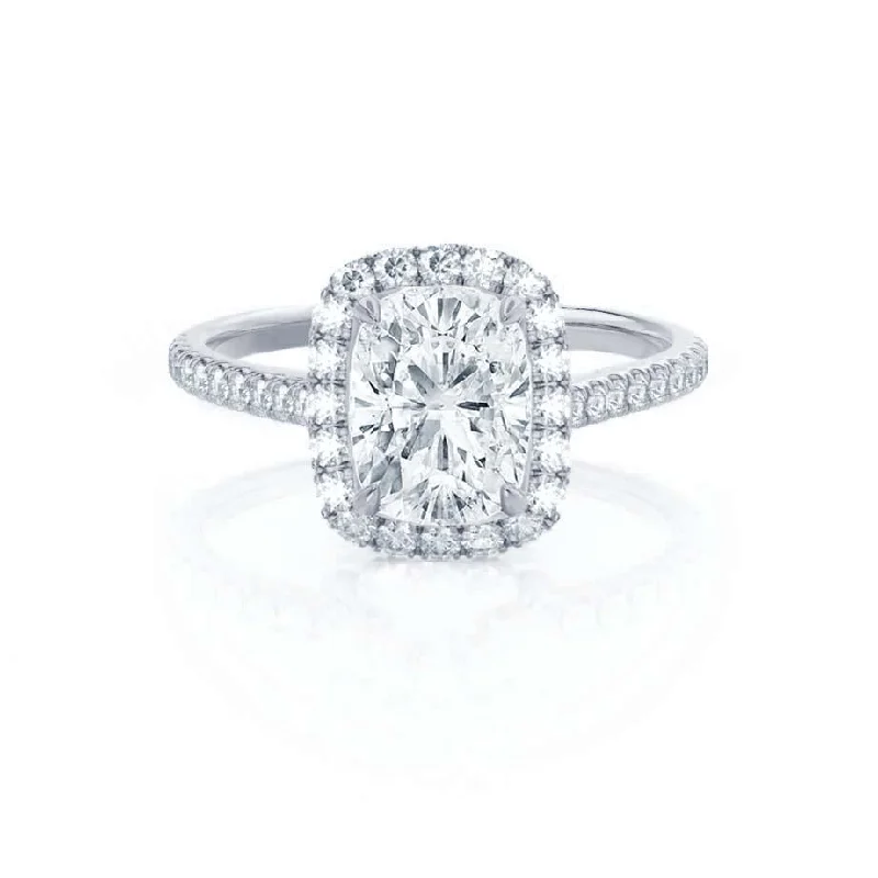 DARLEY - Moissanite Elongated Cushion Micro Pavé 18k White Gold Halo