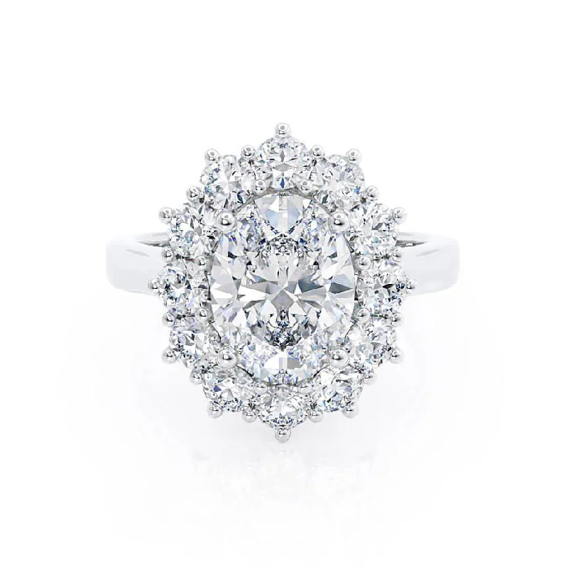 DIANA - Iconic Oval Moissanite & Lab Diamond 18k White Gold Halo