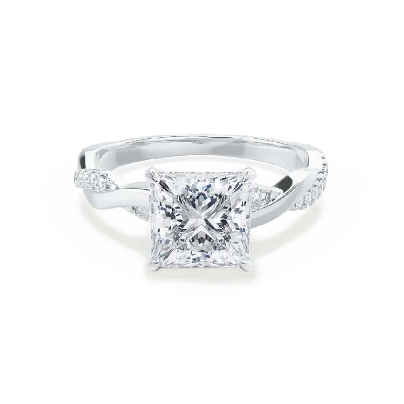 EDEN - Princess Moissanite & Diamond 18k White Gold Vine Solitaire