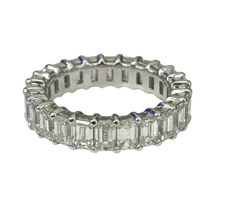 Emerald Cut Diamond Eternity Anniversary Ring White Gold Size 6.25