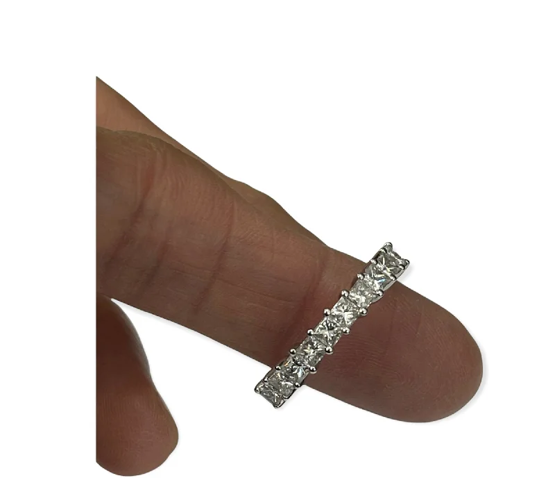 Emerald Cut Half Eternity Diamond Ring Band White Gold 18kt