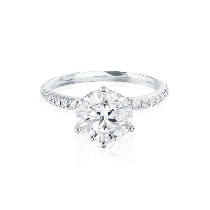 LILLIE LUXE - Round Lab Diamond & Diamond 18k White Gold Shoulder Set Ring