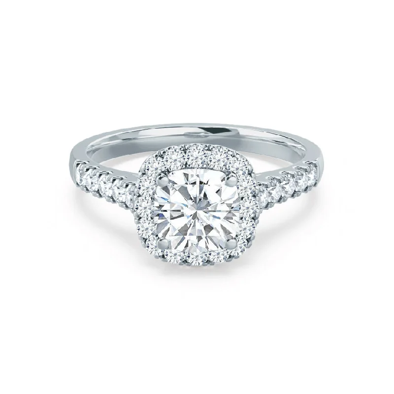 OPHELIA - Cushion Moissanite & Diamond 18k White Gold Halo Ring