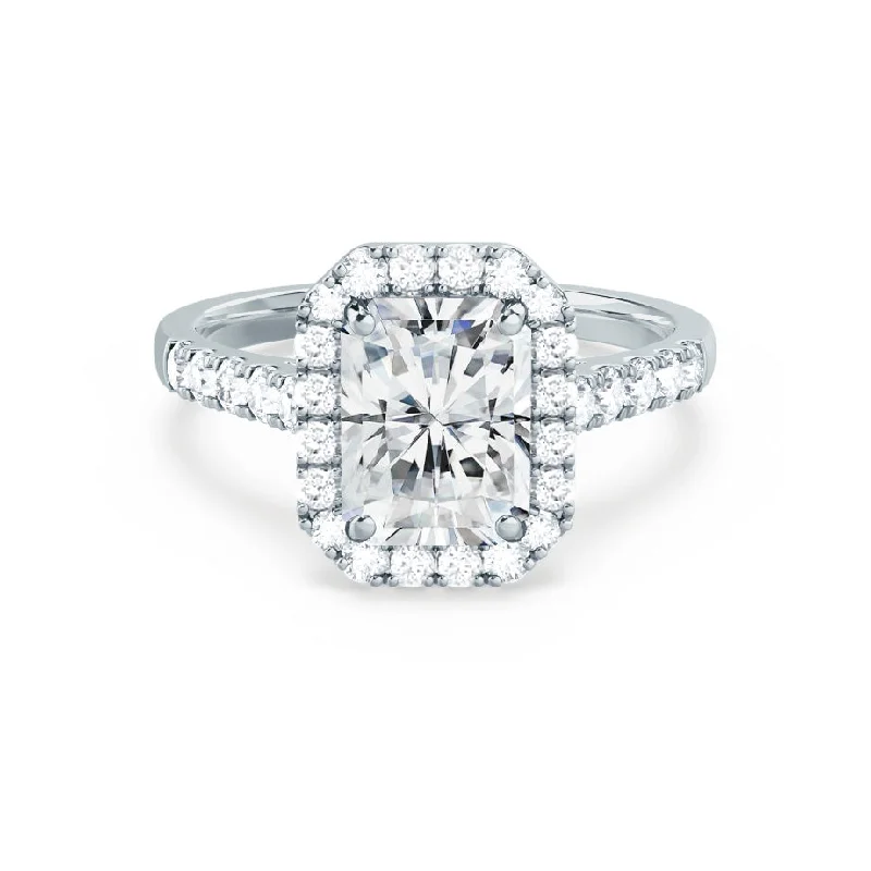 ESME - Radiant Moissanite & Diamond 18k White Gold Halo Rings