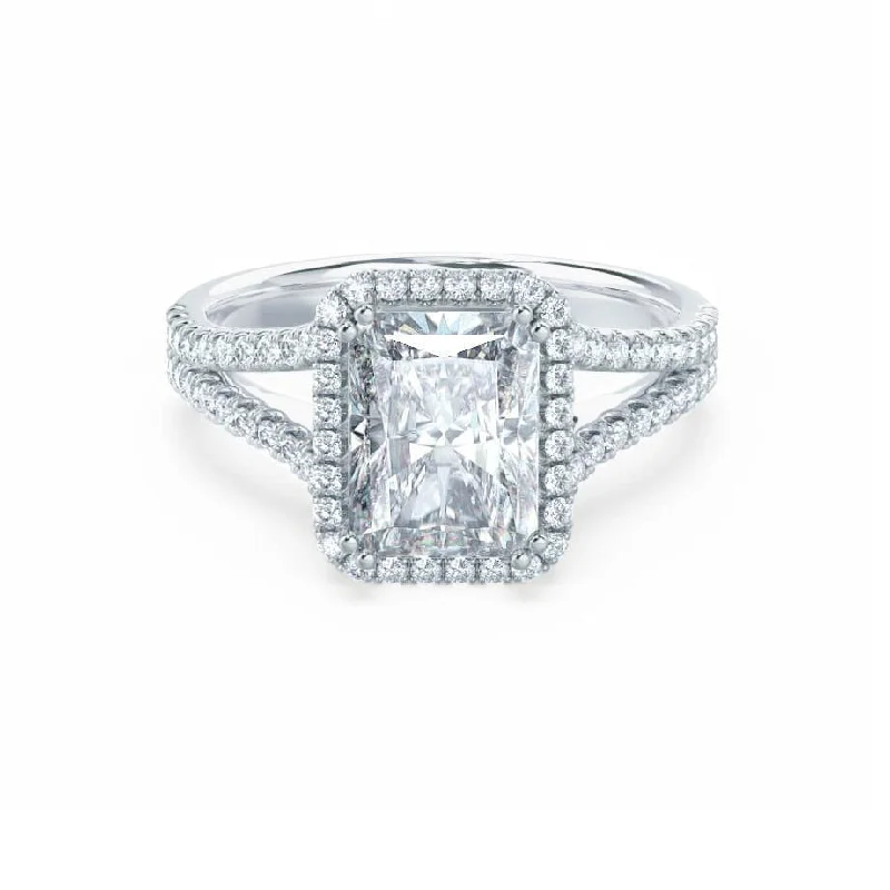 EVERLY - Radiant Moissanite & Diamond 18k White Gold Split Shank Halo Ring