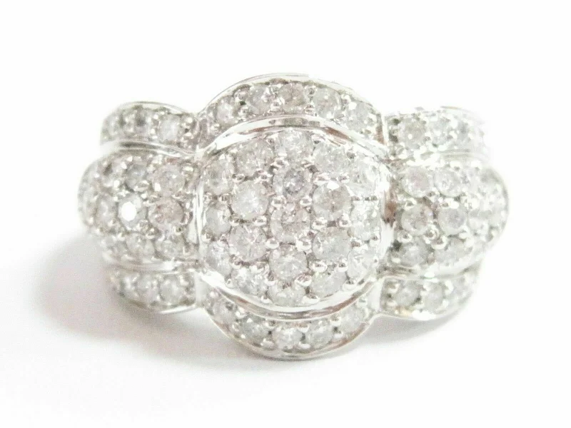 FINE Round Brilliants Wide Designer Inspired Diamond Ring 14kt White Gold