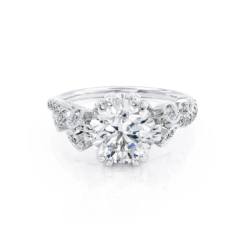 FLEUR - Round Lab Diamond 18k White Gold Shoulder Set Ring