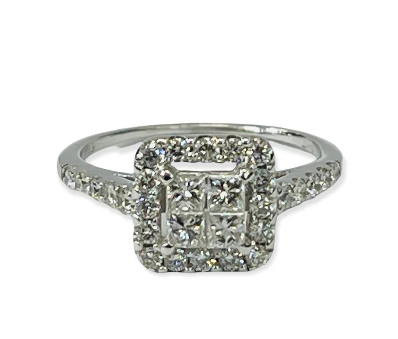 Four Stone Princess Cut Illusion Diamond Ring White Gold 14kt