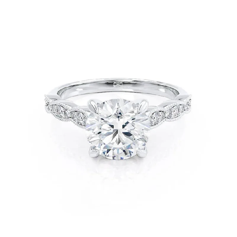 HONOR - Round Lab Diamond 18k White Gold Shoulder Set Ring