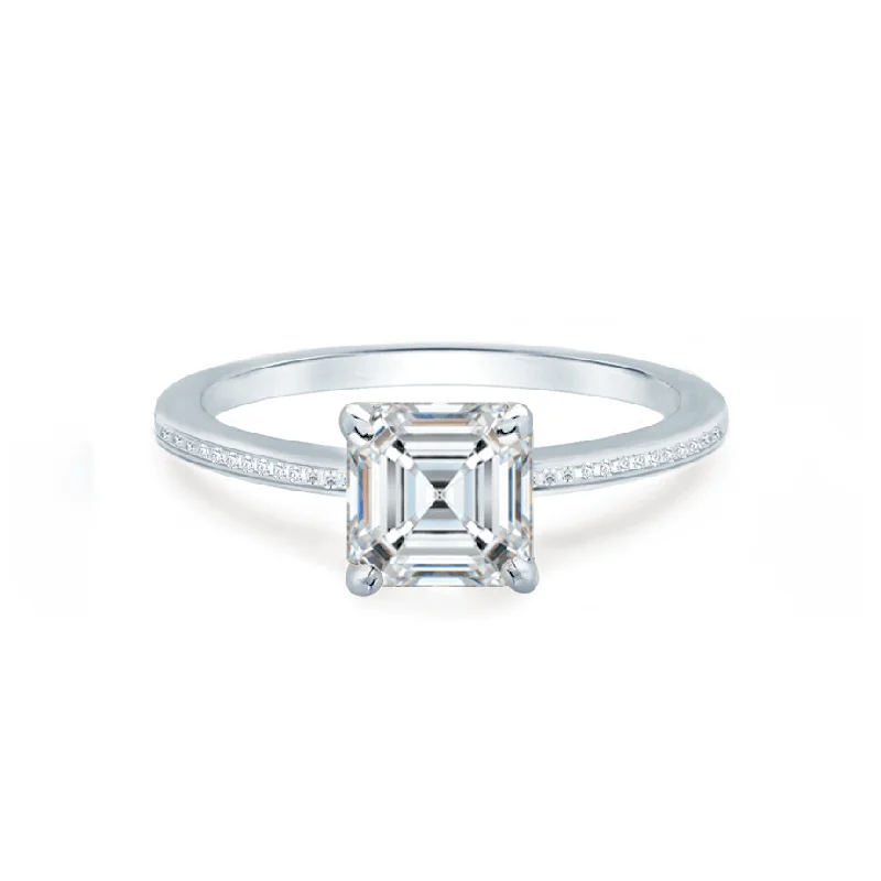 IRIS - Asscher Moissanite 18k White Gold Petite Channel Set Ring