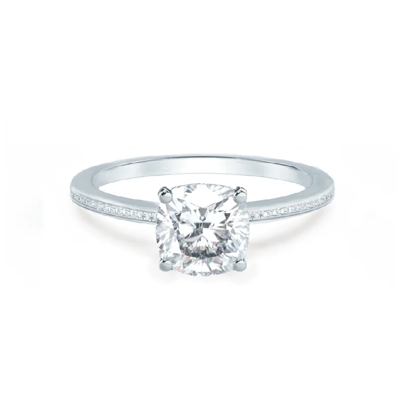 IRIS - Cushion Moissanite 18k White Gold Petite Channel Set Ring