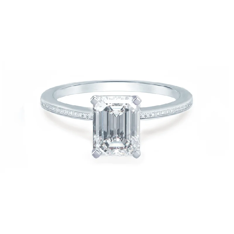 IRIS - Emerald Moissanite 18k White Gold Petite Channel Set Ring