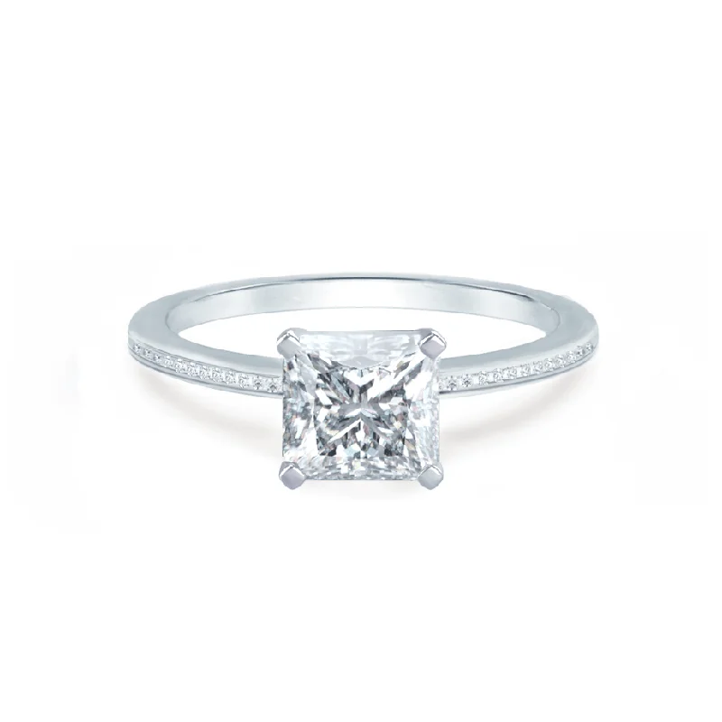 IRIS - Princess Moissanite 18k White Gold Petite Channel Set Ring