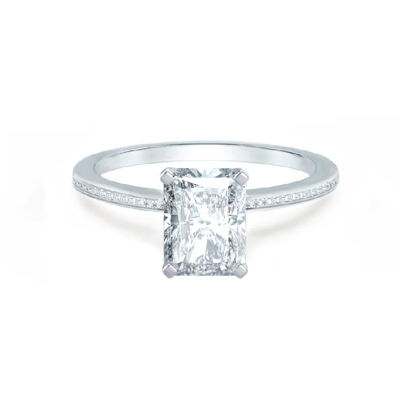 IRIS - Radiant Moissanite 18k White Gold Petite Channel Set Ring