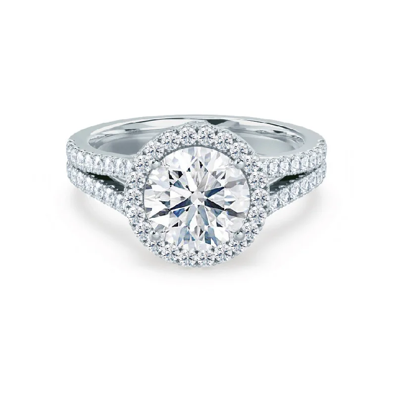 AMELIA - Round Lab Diamond 18k White Gold Halo Ring