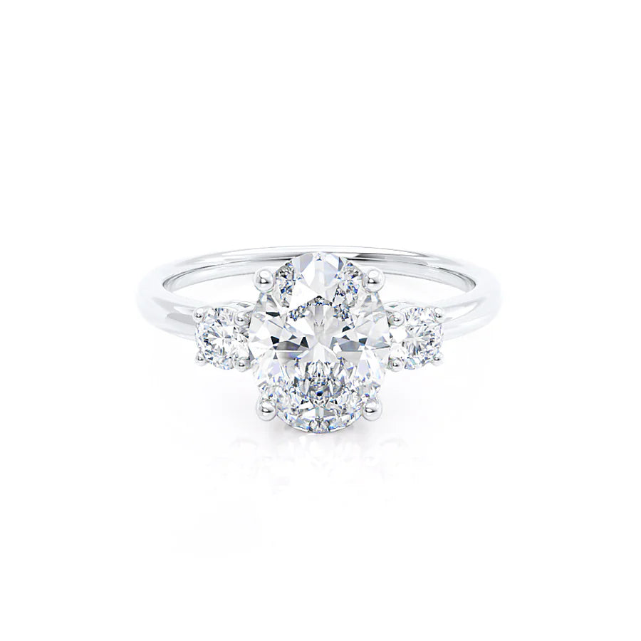 LOUELLA - Oval Lab Diamond Diamond 18k White Gold Trilogy Ring