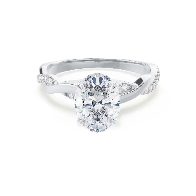 EDEN - Oval Moissanite & Diamond 18k White Gold Vine Solitaire Ring