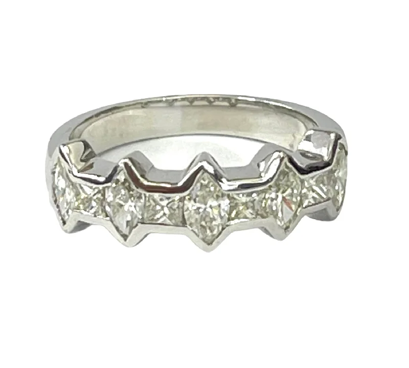 Marquise and Princess Cut Diamond Ring 1.41 Carats White Gold