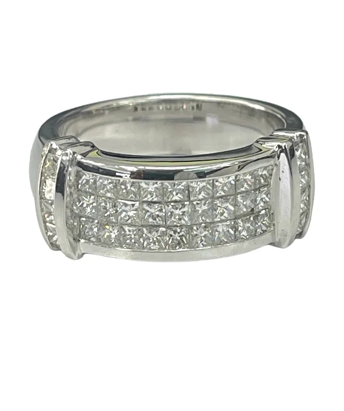 Mens Princess Cut Diamond Ring Band White Gold 14kt