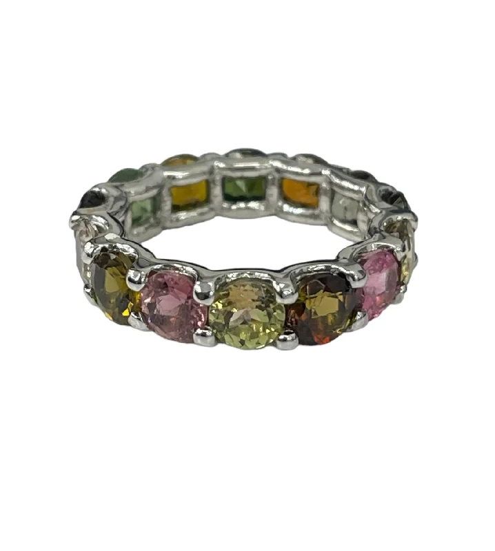 Multi-Color Tourmaline Gem Eternity Ring White Gold 14kt