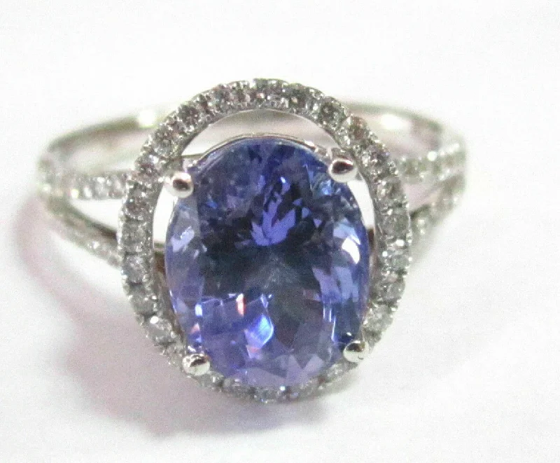 Natural Oval Tanzanite & Diamond Accents Solitaire Ring Size 7 14k White Gold