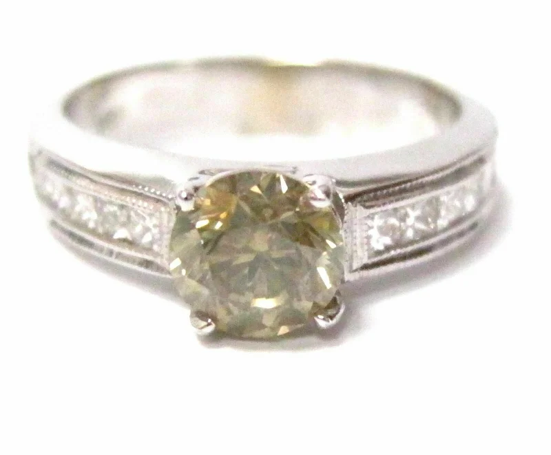 Natural Round Fancy Yellow Diamond Engagement/Anniversary Ring 18k White Gold