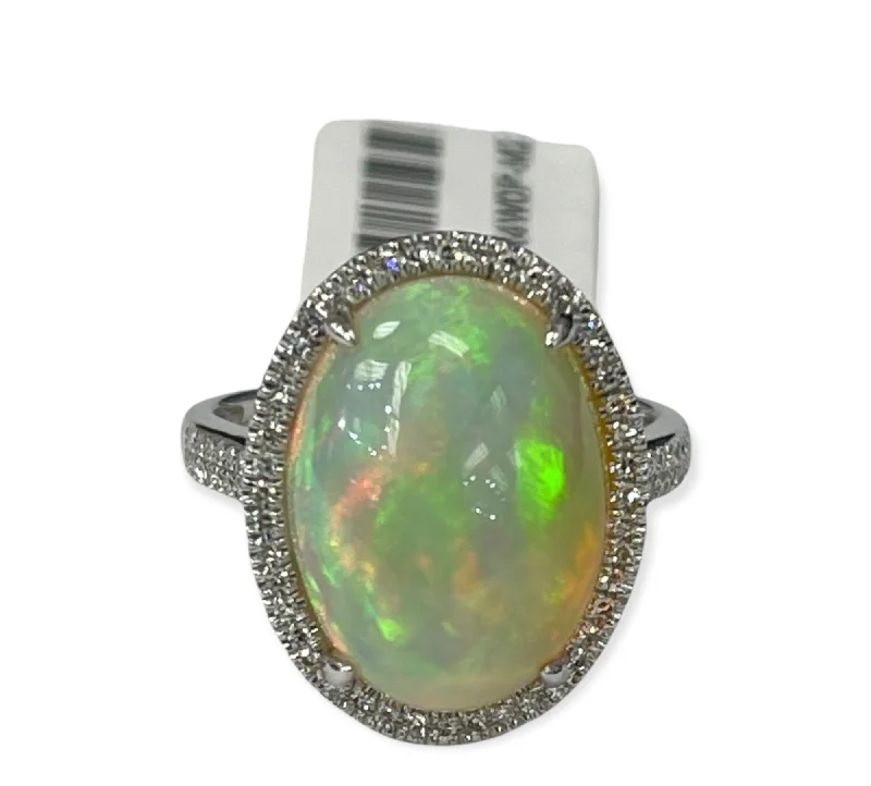 OpaL Gem Oval Diamond Ring White Gold 14kt